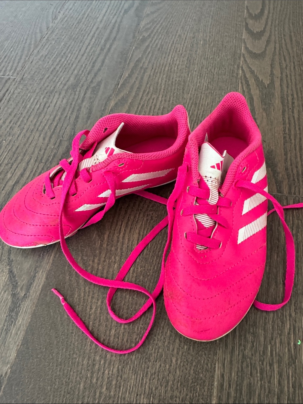 adidas Kids Hot Pink cleats with White Stripes- Size 13